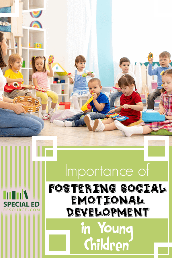 A group of children playing musical instruments together because of the importance of fostering social emotional development in young children.