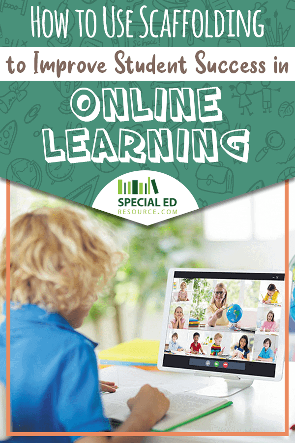 A young boy on a laptop at home with his teacher and classmates while his teacher is using scaffolding to improve student success in online learning. 