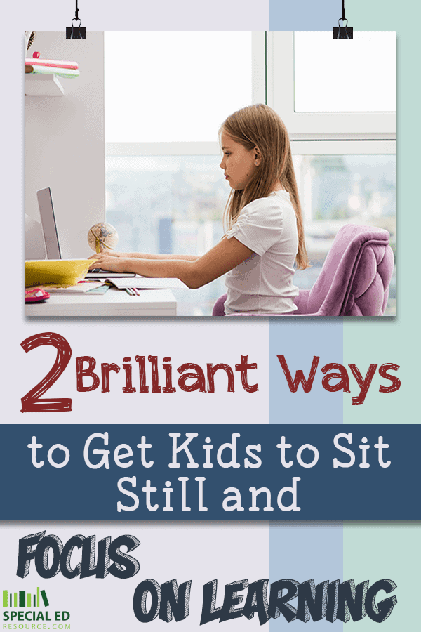 Girl doing online learning at a desk in her home with flexible seating that allows her to sit still and focus on learning.